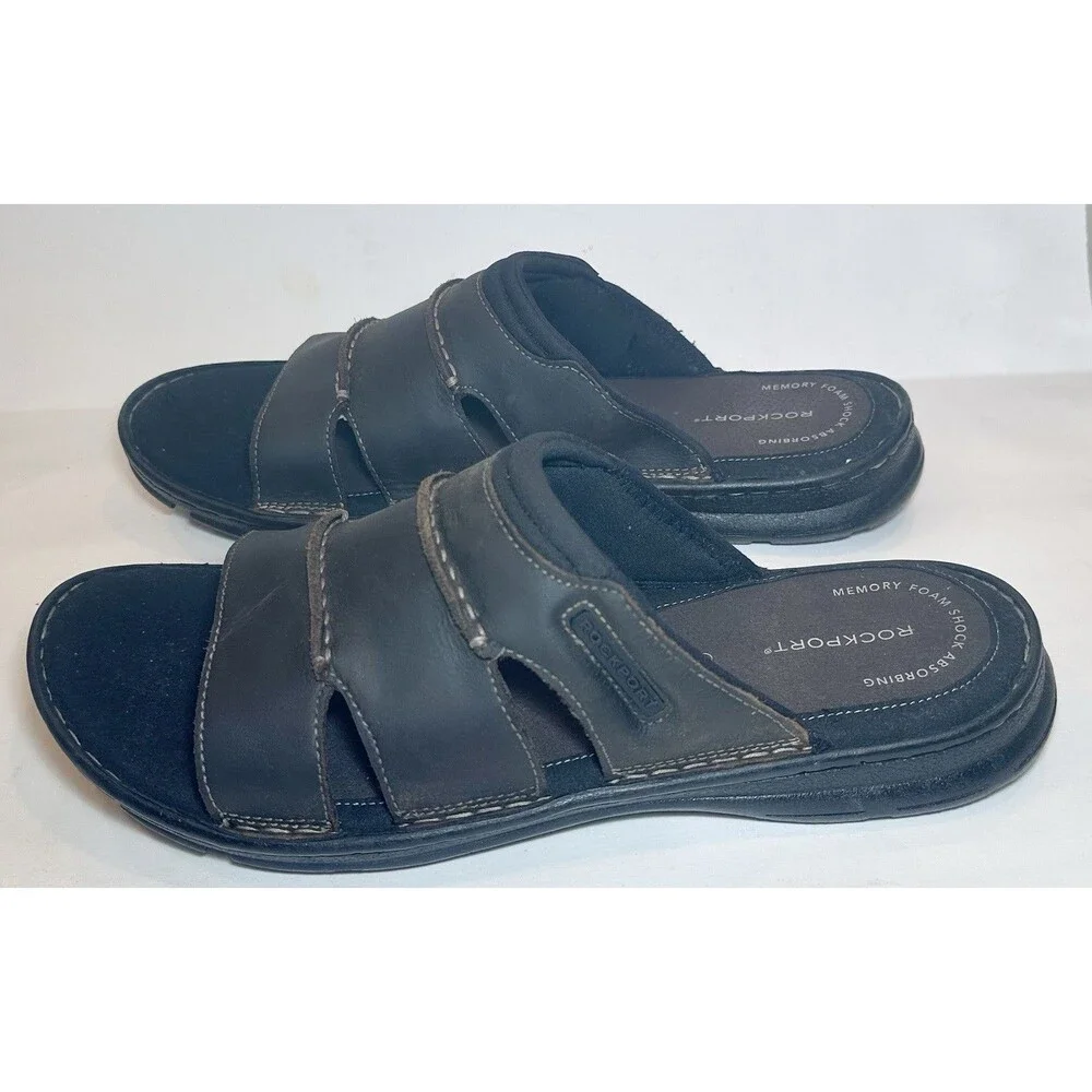 Rockport Darwyn Sandals Men’s 13W Dark Brown Leather Comfort Slides